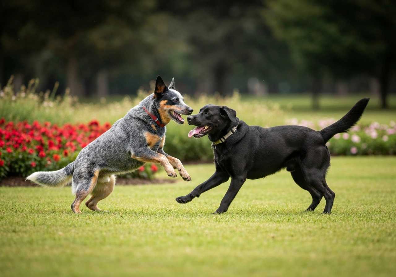 Australian Cattle Dog playing with other dogs
