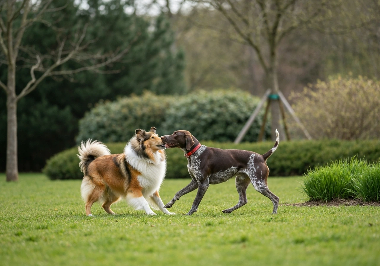 Collie playing with other dogs